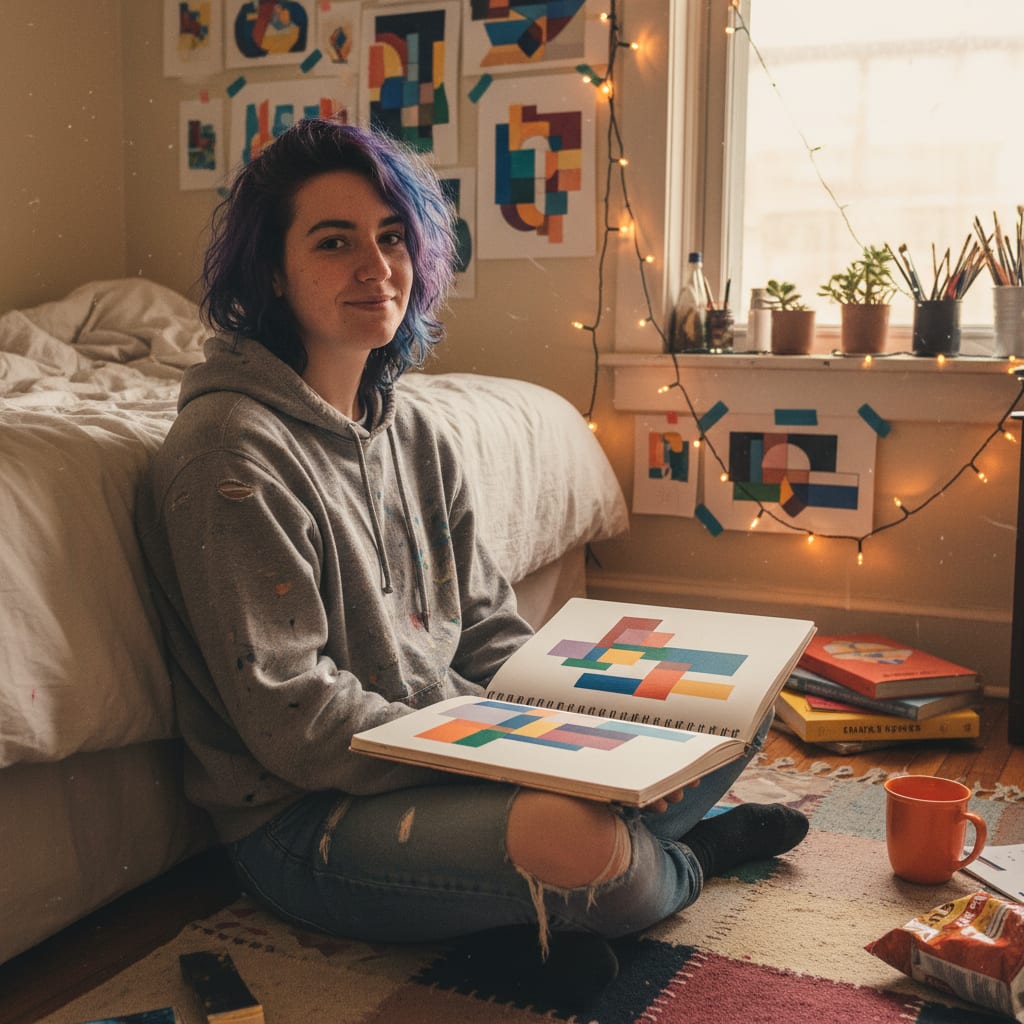 Portrait of a digital artist in her studio