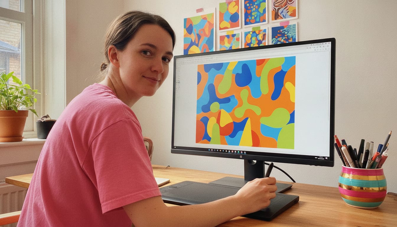 A designer working at a graphics tablet