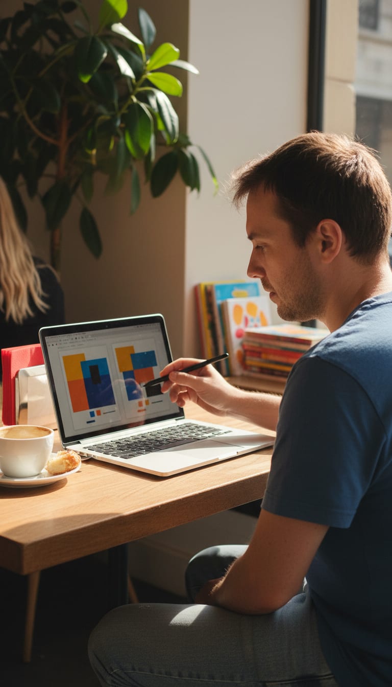 Designer comparing two generated thumbnails on a monitor