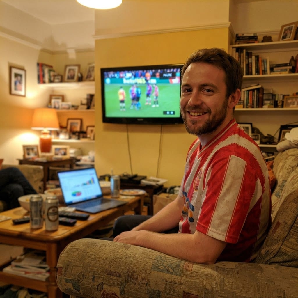 Portrait of a sports betting analyst at his desk