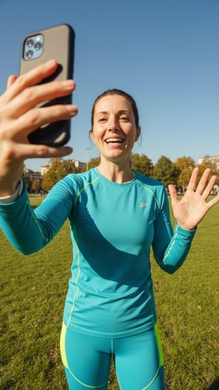 Fitness creator talking to camera in a short video