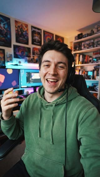 Gaming creator talking to camera in a short video