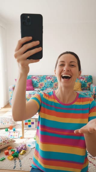Parenting creator talking to camera in a short video