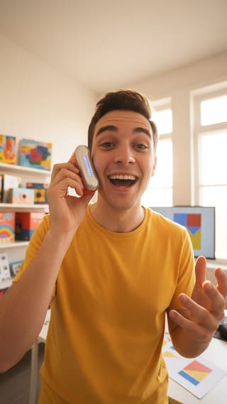 Tech creator talking to camera in a short video