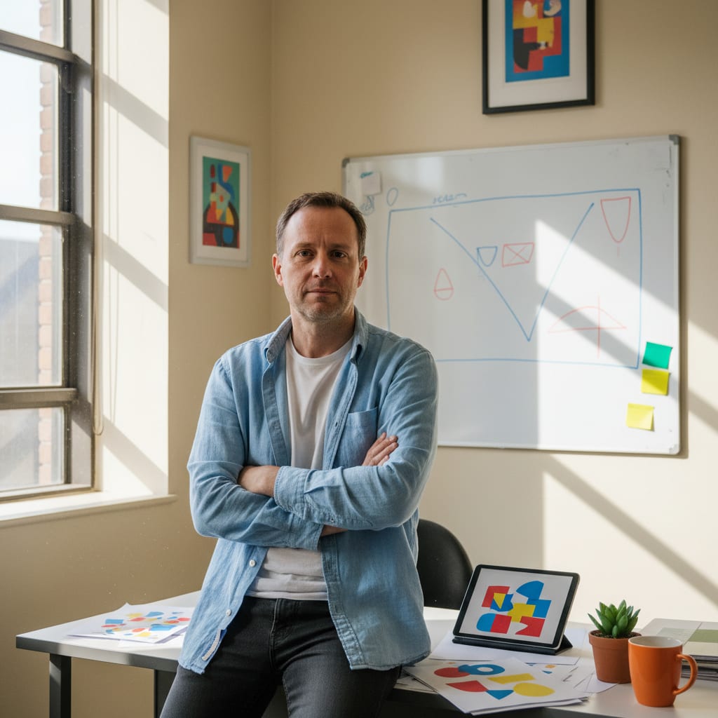 Portrait of an agency owner at his desk in a small office