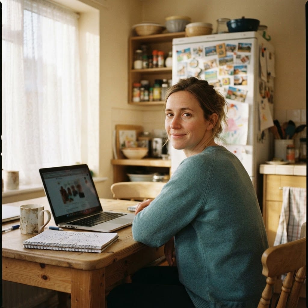 Portrait of a freelance content marketer at a bright desk